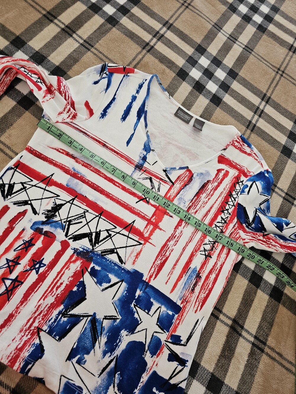 Chico's Red, Blue & White Abstract Flag-Style V-Neck Top - Picture 6 of 8